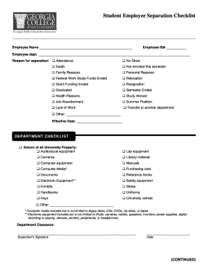 Student Employee Separation Checklist