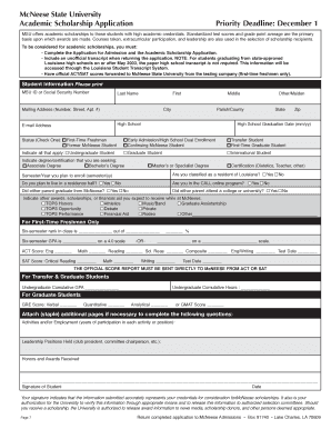McNeese State University Academic Scholarship Application