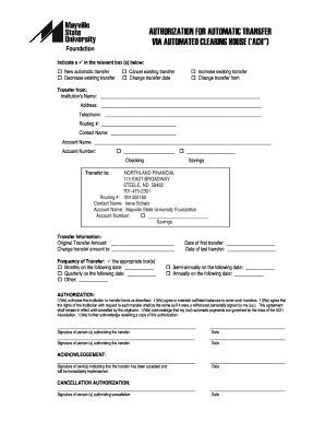 Authorization for Automatic Transfer via ACH