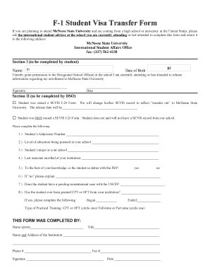 F-1 Student Visa Transfer Form