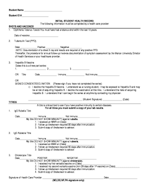 Initial Student Health Record