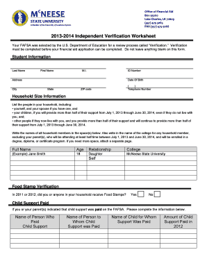2013-2014 Independent Verification Worksheet