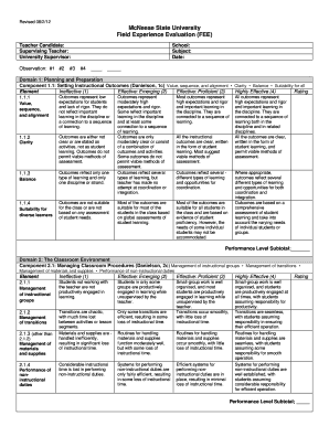 Field Experience Evaluation Form