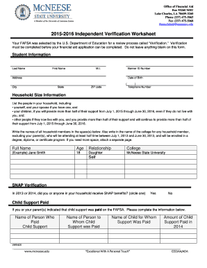 2015-2016 Independent Verification Worksheet