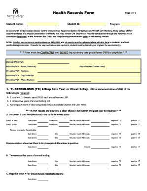 Mercy College Health Records Form