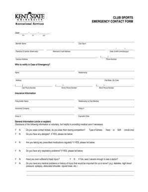 Club Sports Emergency Contact Form