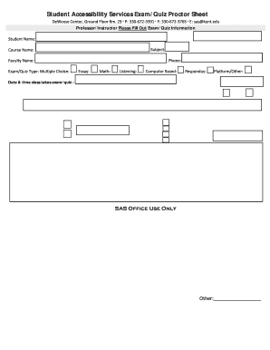Student Accessibility Services Exam Proctor Sheet