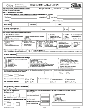Ohio Small Business Development Center Client Intake Form