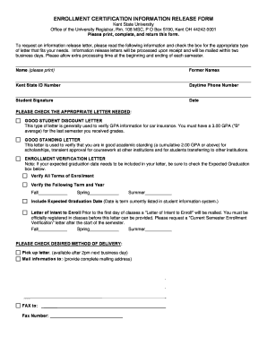 Enrollment Certification Information Release Form