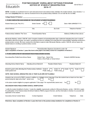 Minnesota Postsecondary Enrollment Options Registration Form