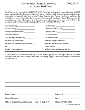 Low Income Worksheet
