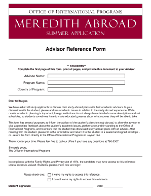 Advisor Reference Form for Study Abroad