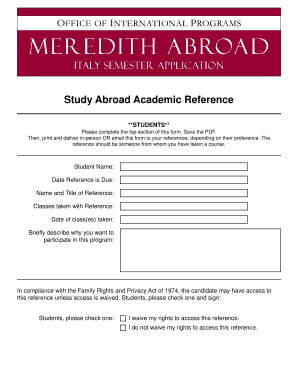 Study Abroad Academic Reference Form