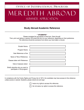 Study Abroad Academic Reference Form