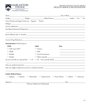 UK NHS Health Service Registration Form