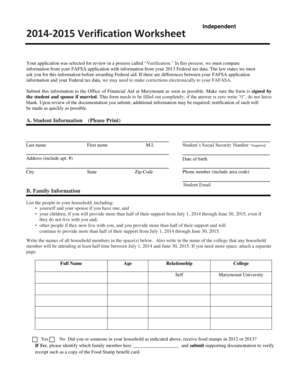 2014-2015 Verification Worksheet