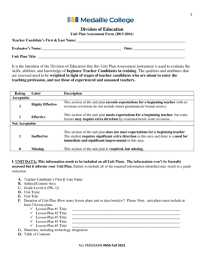 Unit Plan Assessment Form