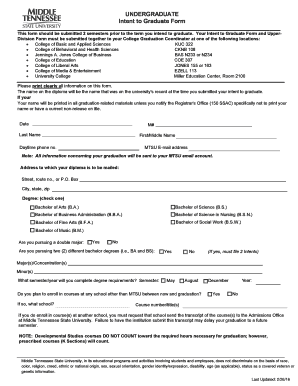 Undergraduate Intent to Graduate Form