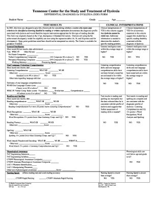 Dyslexia Differential Diagnosis Form