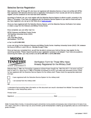 Selective Service Verification Form