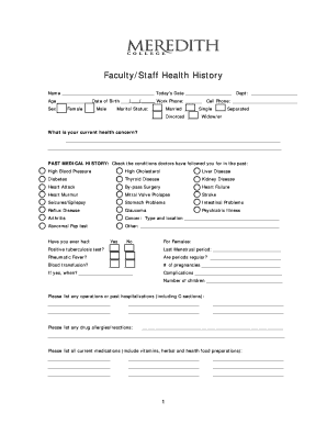 Faculty Staff Health History Form
