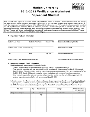 2012–2013 Verification Worksheet