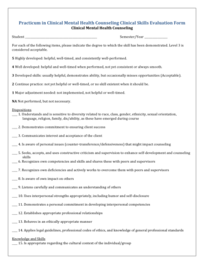 Clinical Mental Health Counseling Skills Evaluation Form