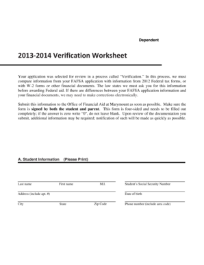 2013-2014 Verification Worksheet
