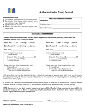 Authorization for Direct Deposit