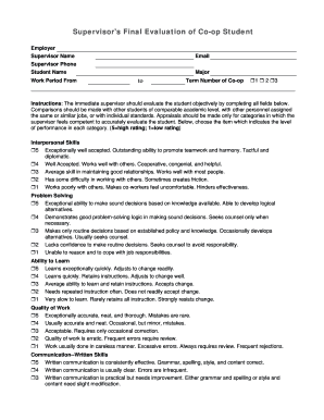 Supervisor's Final Evaluation of Co-op Student
