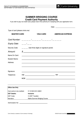 Credit card application form - SUMMER BRIDGING COURSE Credit Card Payment - maths curtin edu