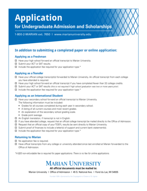 Marian University Undergraduate Admission Application
