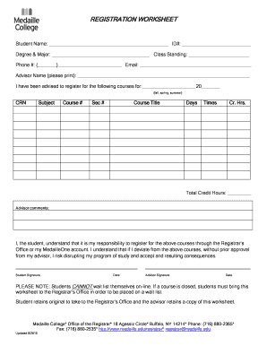 Student Registration Worksheet