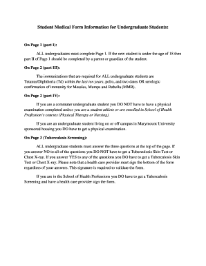 Marymount University Student Medical Form