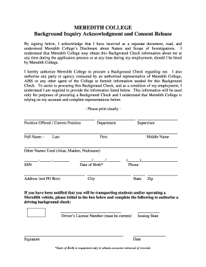 Meredith College Background Check Disclosure and Consent