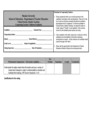Cooperating Teacher Midterm Evaluation Form