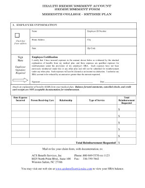 Health Reimbursement Account Reimbursement Form