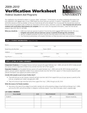 2009–2010 Verification Worksheet