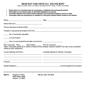 Request for Official Transcript