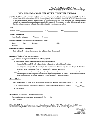 Nurse Peer Review Committee Findings Form
