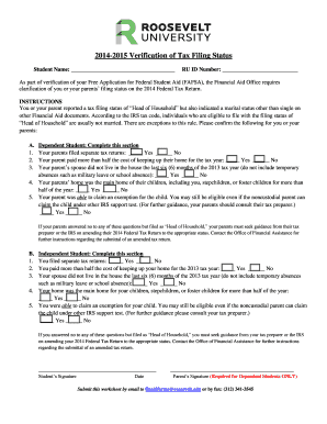 2014-2015 Verification of Tax Filing Status Form