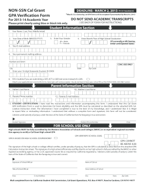 Cal Grant GPA Verification Form
