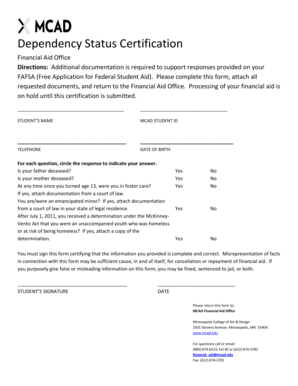 Dependency Status Certification Form