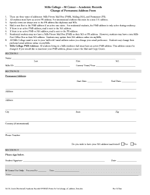 Mills College Permanent Address Change Form