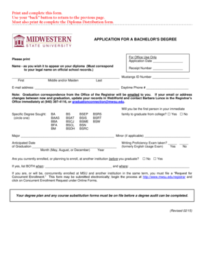 Application for Bachelor's Degree
