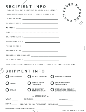 International Domestic Shipping Form