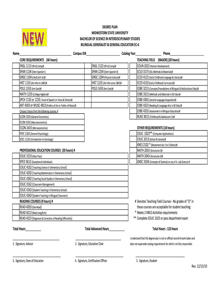 Fillable Online mwsu 2009 Degree Plan EC 6 Bilingual Generalistxlsx Fax Fillable Online mwsu 2009 Degree Plan EC 6 Bilingual Generalistxlsx Fax
