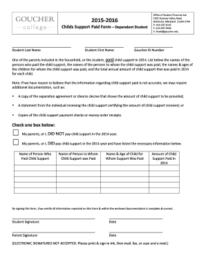 Child Support Paid Form – Dependent Student