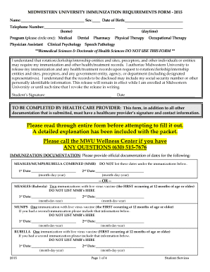 Midwestern University Immunization Requirements Form