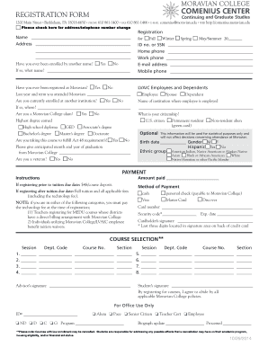 Moravian College Registration Form